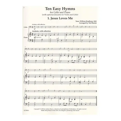 10 Easy Hymns for Cello and Piano