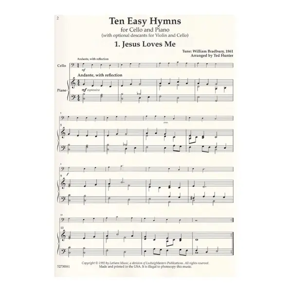 10 Easy Hymns for Cello and Piano