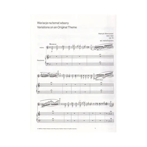 Variations On An Original Theme Op.15 For Violin And Piano