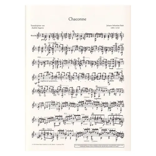 Chaconne D-Minor For Guitar Bwv 1004