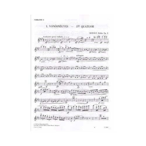 I. Vonósnégyes (1. Quatuor à cordes)  op. 2 - partes