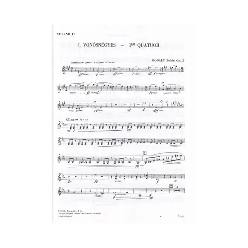 I. Vonósnégyes (1. Quatuor à cordes)  op. 2 - partes