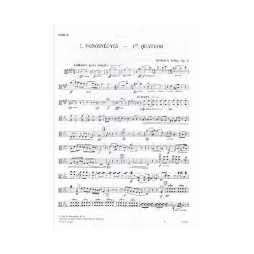 I. Vonósnégyes (1. Quatuor à cordes)  op. 2 - partes