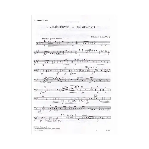 I. Vonósnégyes (1. Quatuor à cordes)  op. 2 - partes