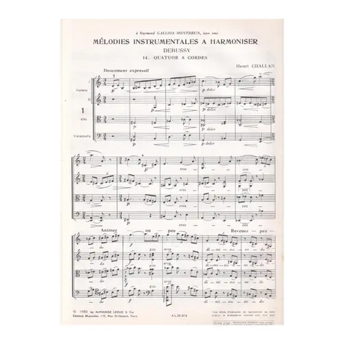Mélodies instrumentales a harmoniser n.14 - Debussy - Quatuor a cordes