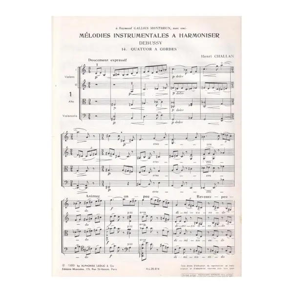 Mélodies instrumentales a harmoniser n.14 - Debussy - Quatuor a cordes