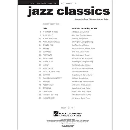 Jazz Classics - Jazz Piano Solos Series Vol.14