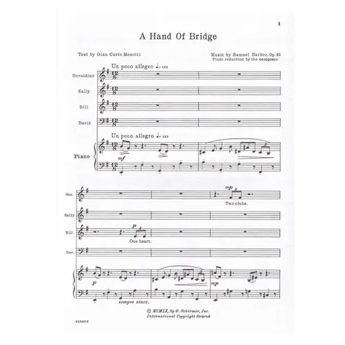 A Hand of Bridge - vocal score