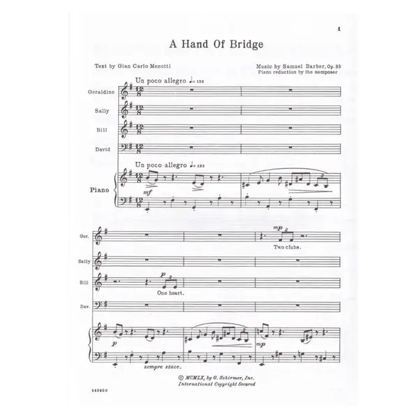 A Hand of Bridge - vocal score