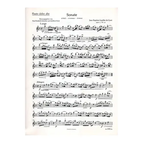 Sonata d moll fur Altblockflote und Basso continuo