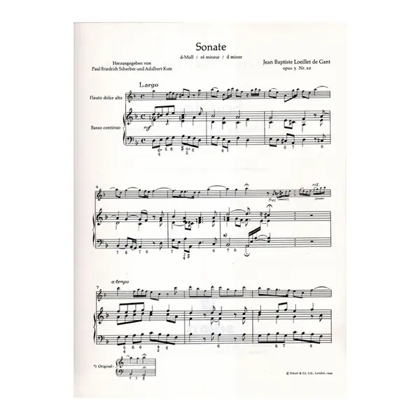 Sonata d moll fur Altblockflote und Basso continuo