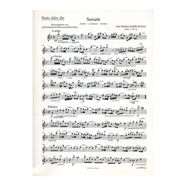 Sonata d moll fur Altblockflote und Basso continuo
