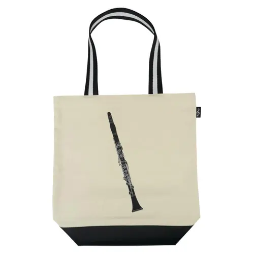Sacola de tecido clarineta natural+preta 35x38 cm
