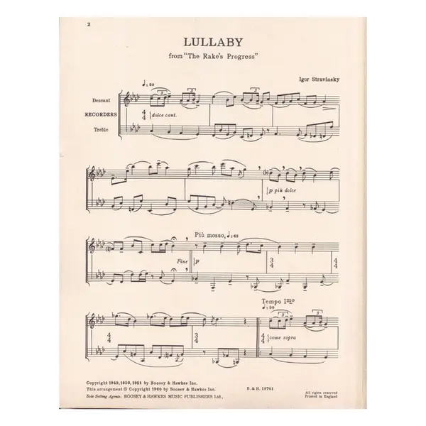 Lullaby from The Rake's Progress for two recorders