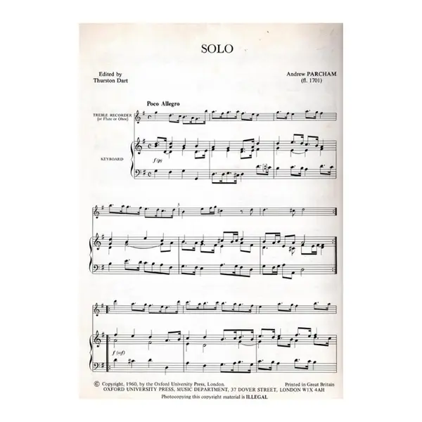 Solo for treble recorder (or flute , or oboe) and continuo (Musica da Camera S14)