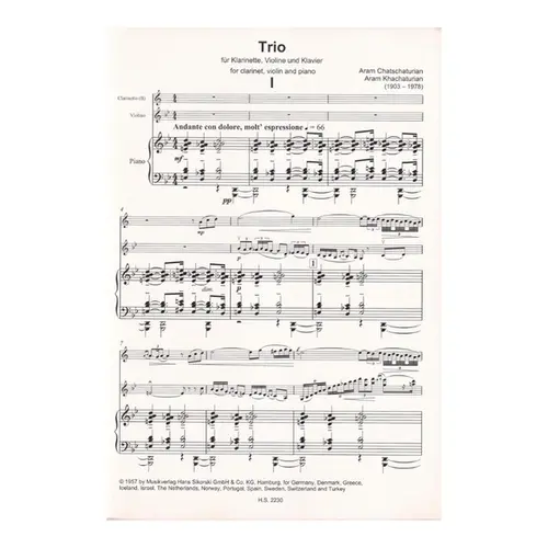 Trio Fur Klarinette, Violine Und Piano - Sik 2230 - Partes