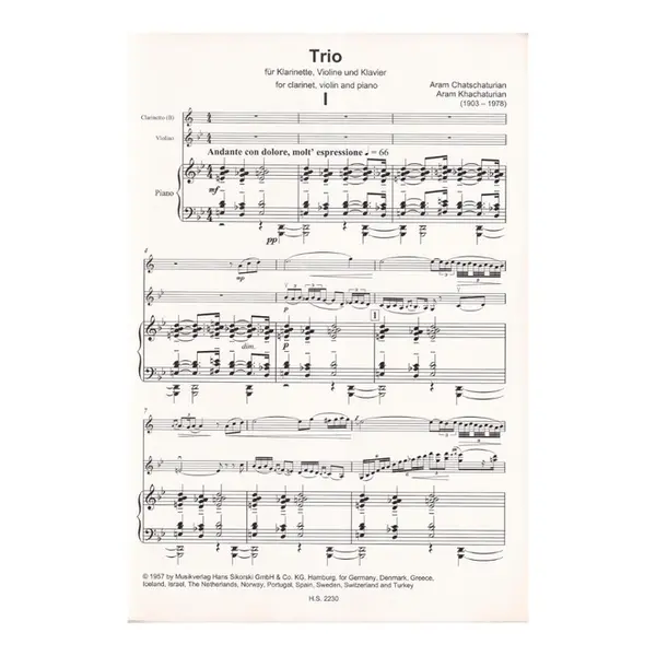 Trio Fur Klarinette, Violine Und Piano - Sik 2230 - Partes