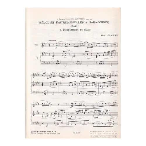 Mélodies Instrumentales a Harmoniser n.03 - Bach - Instruments et piano