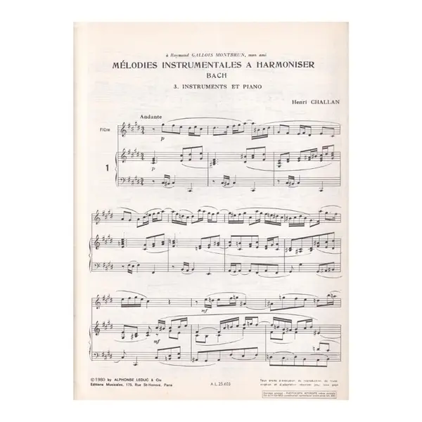 Mélodies Instrumentales a Harmoniser n.03 - Bach - Instruments et piano