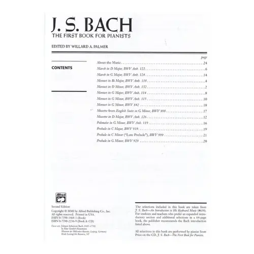 J. S. Bach: First Book for Pianists - Alfred Masterwork Editons
