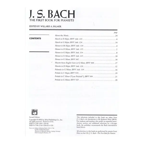J. S. Bach: First Book for Pianists - Alfred Masterwork Editons