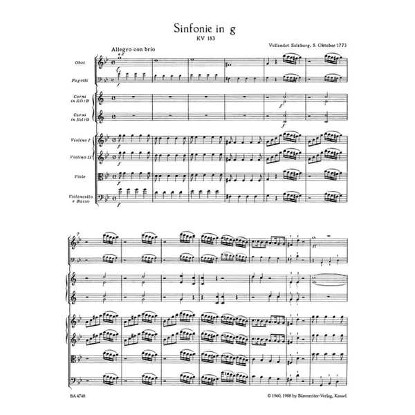 Symphony In G Minor N.25 KV 183 - score