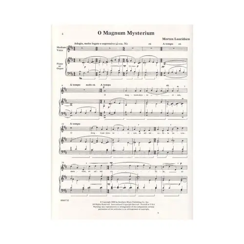 O Magnum Mysterium for medium voice and piano or organ