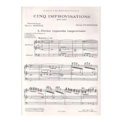 Cinq Improvisations pour orgue vol.1