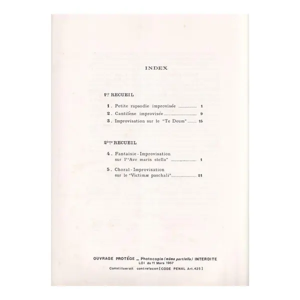 Cinq Improvisations pour orgue vol.1