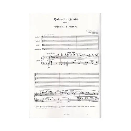 Quintett Op.57 For Piano, 2 Violins, Viola And Violoncello  - Score+Parts