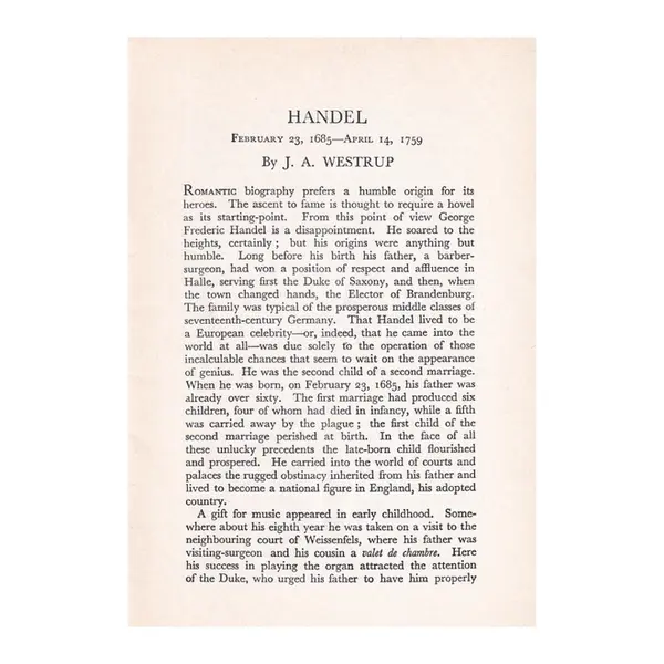 Handel Novello Short Biographies