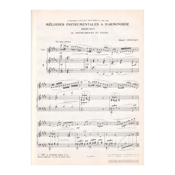 Mélodies instrumentales a harmoniser n.15 - Debussy - Instruments et piano