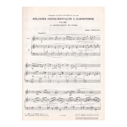 Mélodies instrumentales a harmoniser n.12 - Fauré - Instruments et Piano