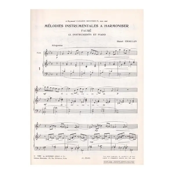 Mélodies instrumentales a harmoniser n.12 - Fauré - Instruments et Piano