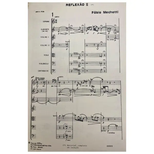 Reflexão II para Soprano, Clarinete e Orquestra de cordas