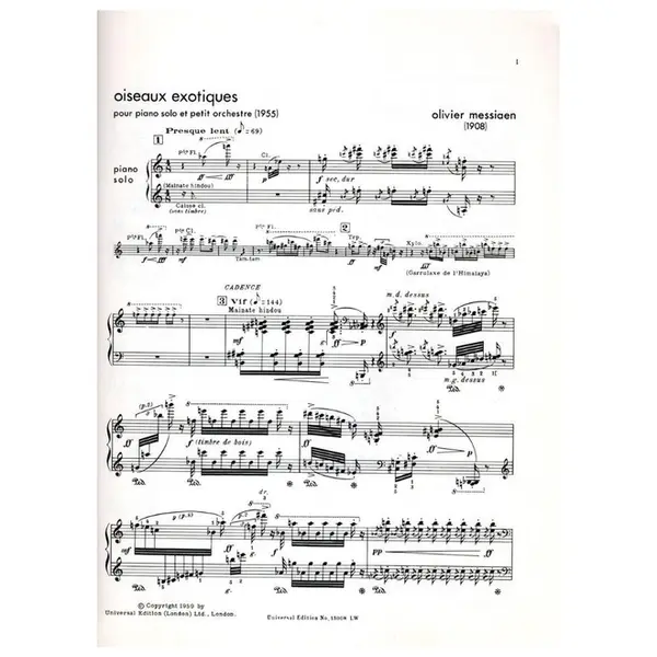 Oiseaux exotiques pour piano solo et petit orchestre