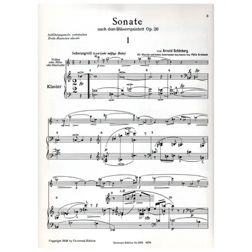 Sonate fur violine (oder Flote) und klavier nach dem Blaserquintet op. 26