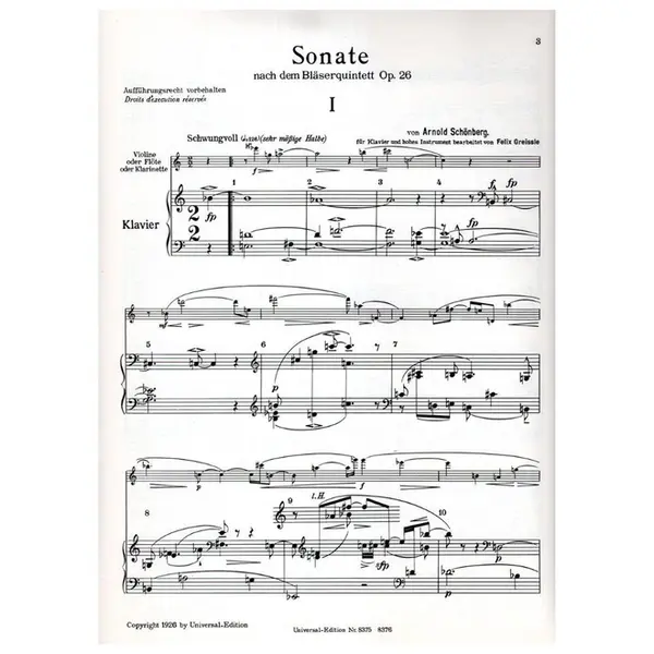 Sonate fur violine (oder Flote) und klavier nach dem Blaserquintet op. 26