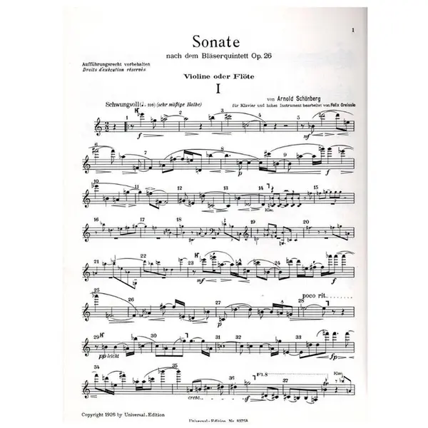 Sonate fur violine (oder Flote) und klavier nach dem Blaserquintet op. 26