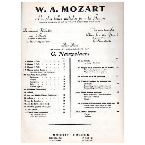 Les plus jolies melodies de W. A. Mozart pour les jeunes