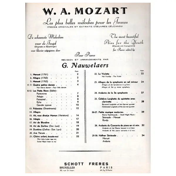Les plus jolies melodies de W. A. Mozart pour les jeunes