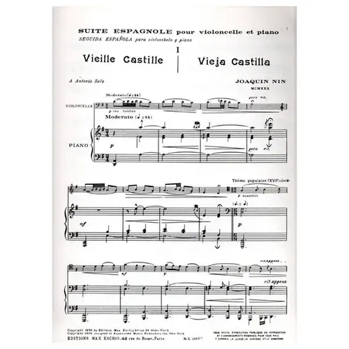 Suite Espagnole (Seguida Espanola) pour violoncelle et piano