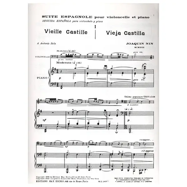 Suite Espagnole (Seguida Espanola) pour violoncelle et piano