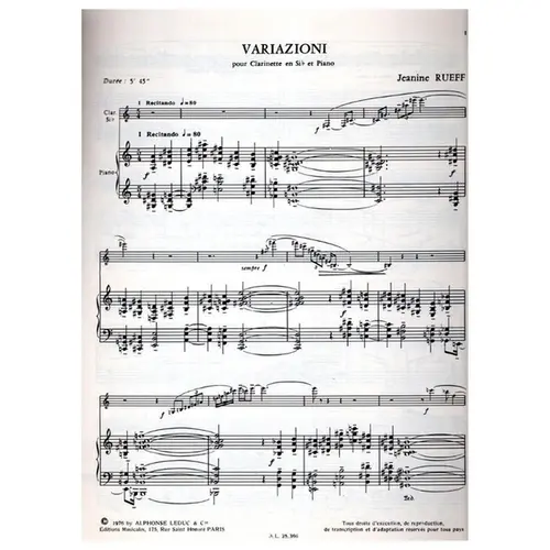 Variazioni pour Clarinette en Si b et piano