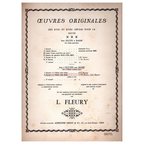 Oeuvres Originales des XVII Et XVIII Pour 2 Flutes Sans Basse
