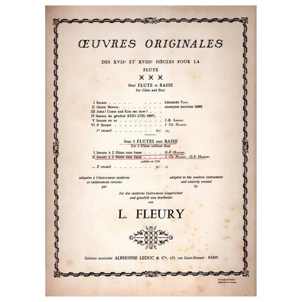 Oeuvres Originales des XVII Et XVIII Pour 2 Flutes Sans Basse