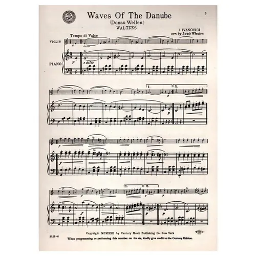Waves of the Danube - one or two violins and piano