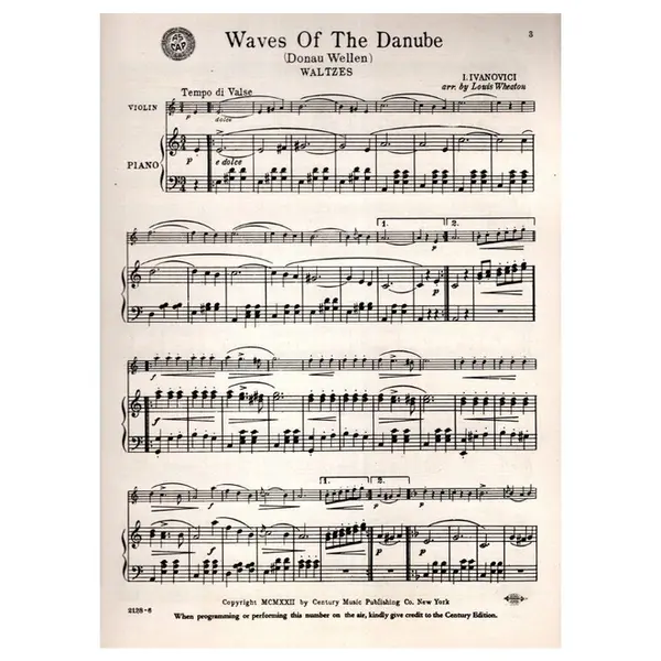 Waves of the Danube - one or two violins and piano