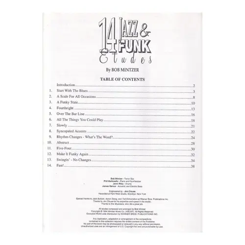 14 Jazz & Etudes For C Instruments