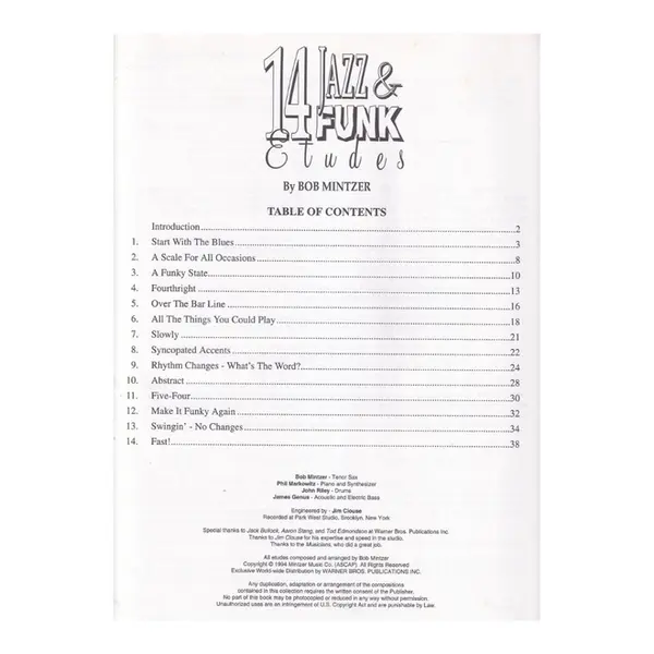 14 Jazz & Etudes For C Instruments